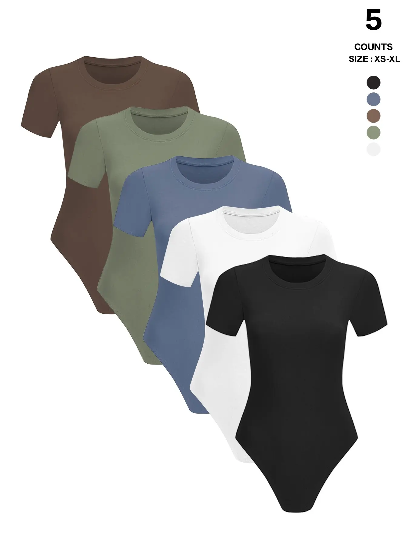 Body Suits for Womens Short Sleeve Round Neck Casual Soft Stretchy Fabric Fit Basic Minimalist T Shirt Bodysuit Tops Womenswear Clothes Bodysuits Women