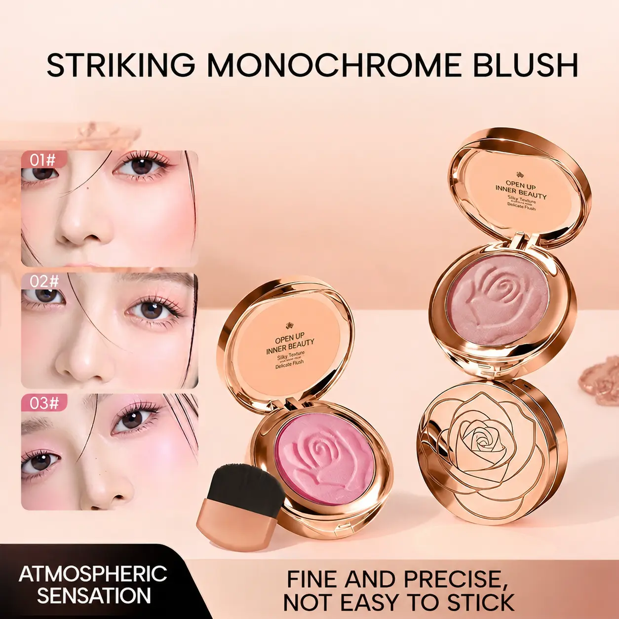 3D Floral Embossed Cosmetic Face Blush Highlighter - Silky Finish Powder Makeup with Subtle Shimmer for Vanity Use