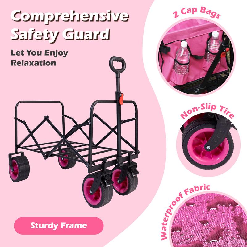 【New Arrival】Portable Folding Utility Wagon, Lightweight Collapsible Cart with Wheels & Adjustable Handle, 330 lbs Heavy-Duty Wagon for Camping, Garden, Sports and Groceries