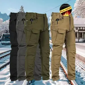 Men's Wind-Resistant Warm Fleece-Lined Utility Pants - 320G/M² Soft Shell with Multiple Pockets, No Belt Needed, for Outdoor Work, Hiking & Casual Winter Wear