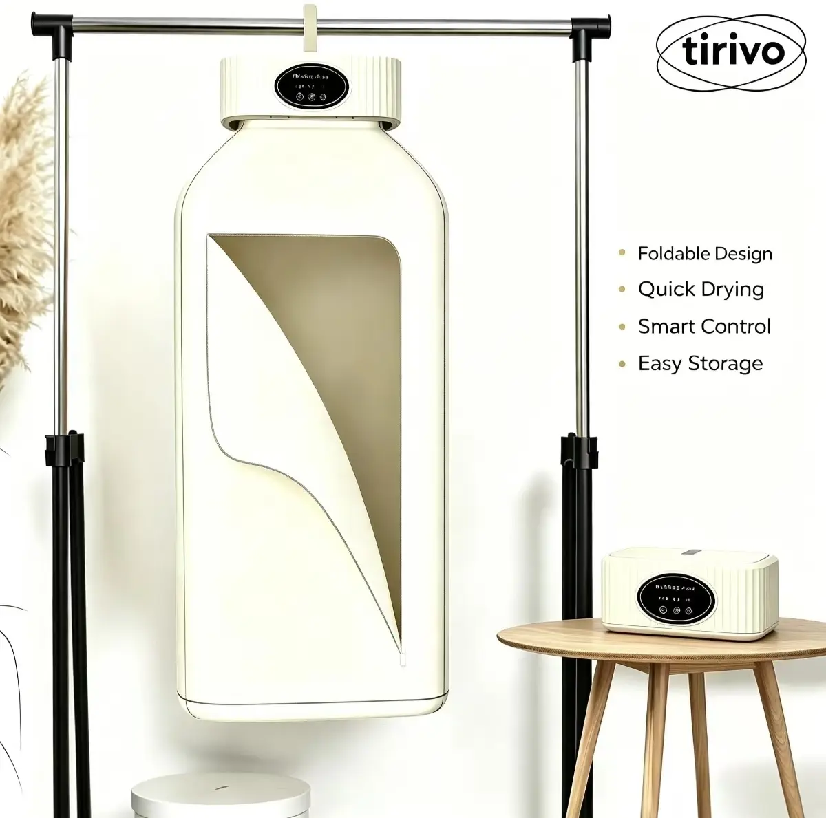 TIRIVO Portable Mini Foldable Electric Clothes & Shoe Dryer - 600W Power, 8-hour Timer, 45-decibel Silent Mode, Antibacterial, Energy-saving, Adjustable, Metal Hanger, Small Footprint - Suitable for Travel, Apartment Use, Students/Dorms