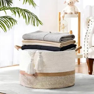 20"x15"  Cotton Rope Woven Blanket Storage Basket
