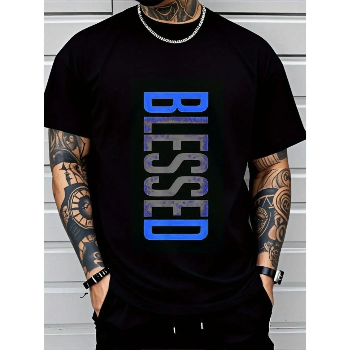 Men's Plus Size Classic Customized Round Neck Graphic Short-Sleeve Sports Top - Layer-Friendly Geometric-Pattern Smooth Cotton Knit, Medium Stretch, Breathable Comfy Casual Fit, Machine Washable for Leisure & Everyday Wear
