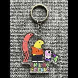 Smiling Friends Inspired Keychain, Cute Meme Character Acrylic Keyring, Cartoon Bag Charm Gift