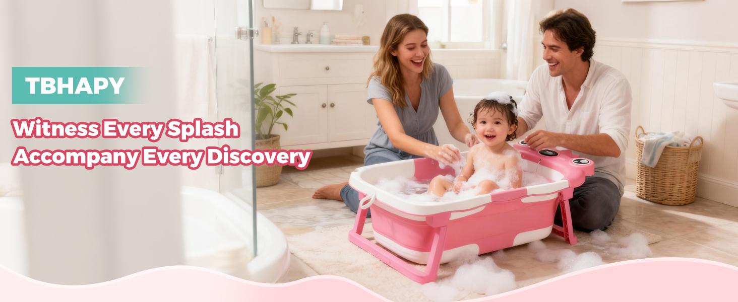 Collapsible Baby Bathtub with Soft Cushion, Thermometer and Bath Seat, Space-Saving Foldable Travel Bathtub for 0-36 Months Infants to Toddlers, Frog Blue