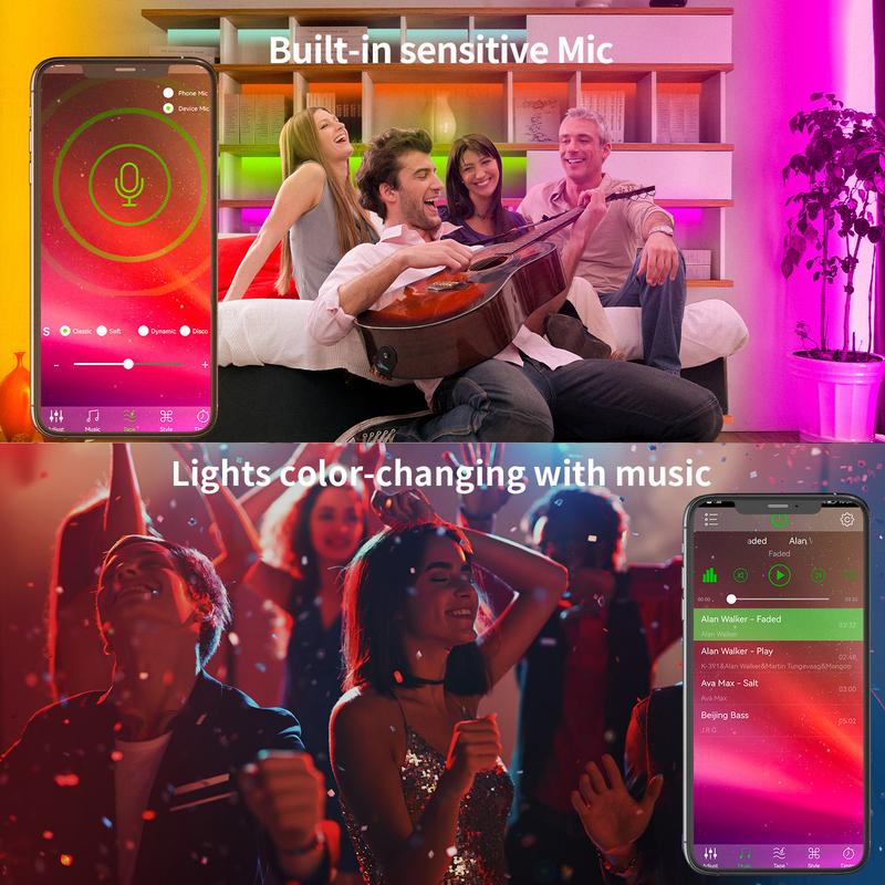200FT Led Strip Lights RGB Music Sync for Bedroom ,more 100ft 50ft Bluetooth Christmas Lights with Smart App and  Remote Control Indoor Lighting, for room decorating party decor