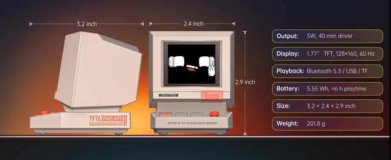 Divoom MiniToo Retro Pixel Bluetooth Speaker – 90s-Inspired PC Design,App Control, Alarm, White Noise, Retro Desk Portable Speaker for Music,Gaming Room Decor