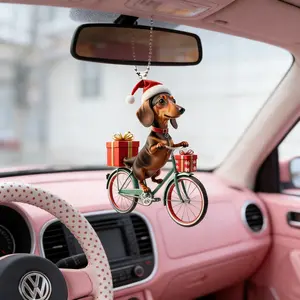 Cute Dachshund Car Rearview Mirror Hanging Charm, Universal Wiener Dog Bicycle Key Ring, Auto Interior Decoration Pendant for Dog Lovers
