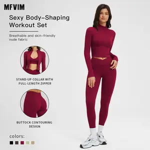 MFVIM women’s solid long-sleeve skinny tee and high-waist leggings tracksuit set—sporty, breathable, quick-drying outfit for gym workouts and running; ladies’ outdoor yoga suit for all seasons