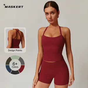 MASKERT Women's  Two Piece Set Sports Tank Top & High Waist Skinny Shorts for Yoga Gym Workout SpringStatements