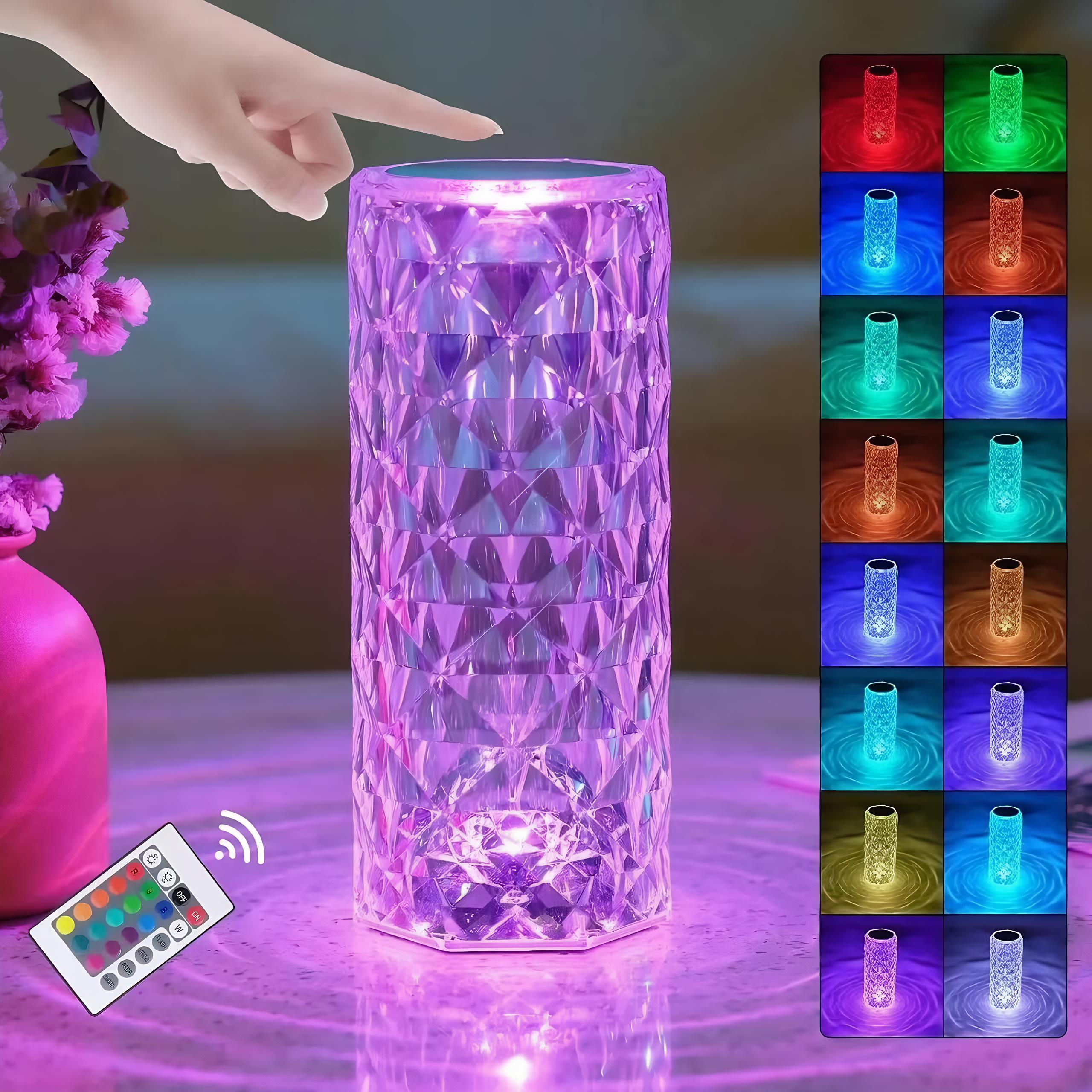 Color-Changing Lamp with Touch Sensor & Remote Control 16 RGB Colors Crystal Design for Modern Ambiance Lighting Decor