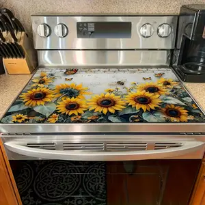 1pc Spring Sunflowers and Butterflies Garden Pattern Stove Cover Protector |   Easy to Clean for Kitchen, Washing Machine, Dryer, Stovetop Panel Protector