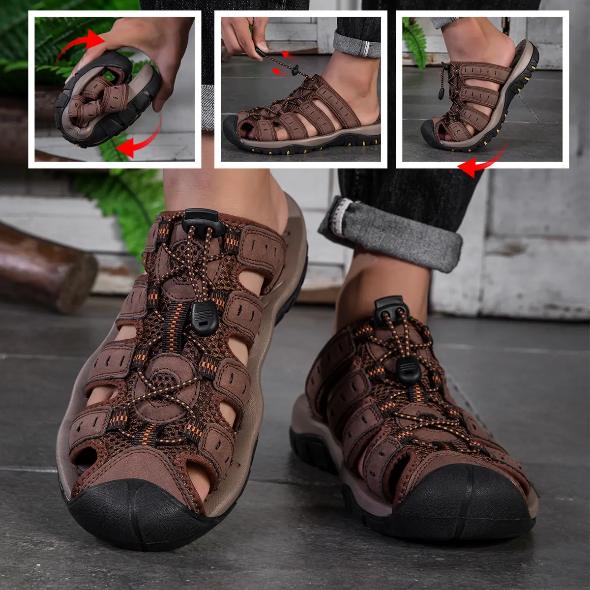 Men's Unisex Outdoor Hiking Trekking Sandals - Quick Lacing System, Adjustable Strap, Breathable Mesh Upper, Deep Lug Soles, All-Terrain Grip, Durable Sandals