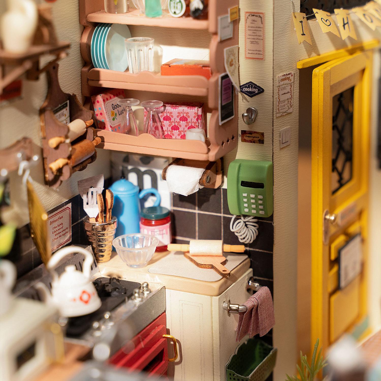 Rolife DIY Miniature Cozy Kitchen House Kit for Adults to Build, Tiny House Making Kit with Furnitures, Halloween/Christmas Decorations/Gifts for Family and Friends (Cozy Kitchen)