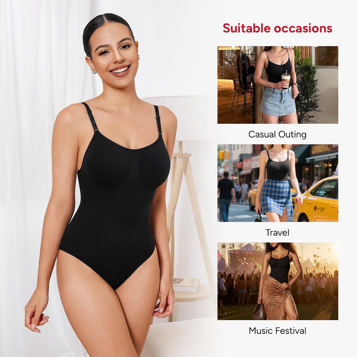 Nebility (Fabric Upgrade) Women's Shapewear Bodysuit - V-Neck Spaghetti Strap, Tummy Control & Hip Lift, Shockproof Basic Bodysuit Womenswear  Minimalist Vneck SpringStatements