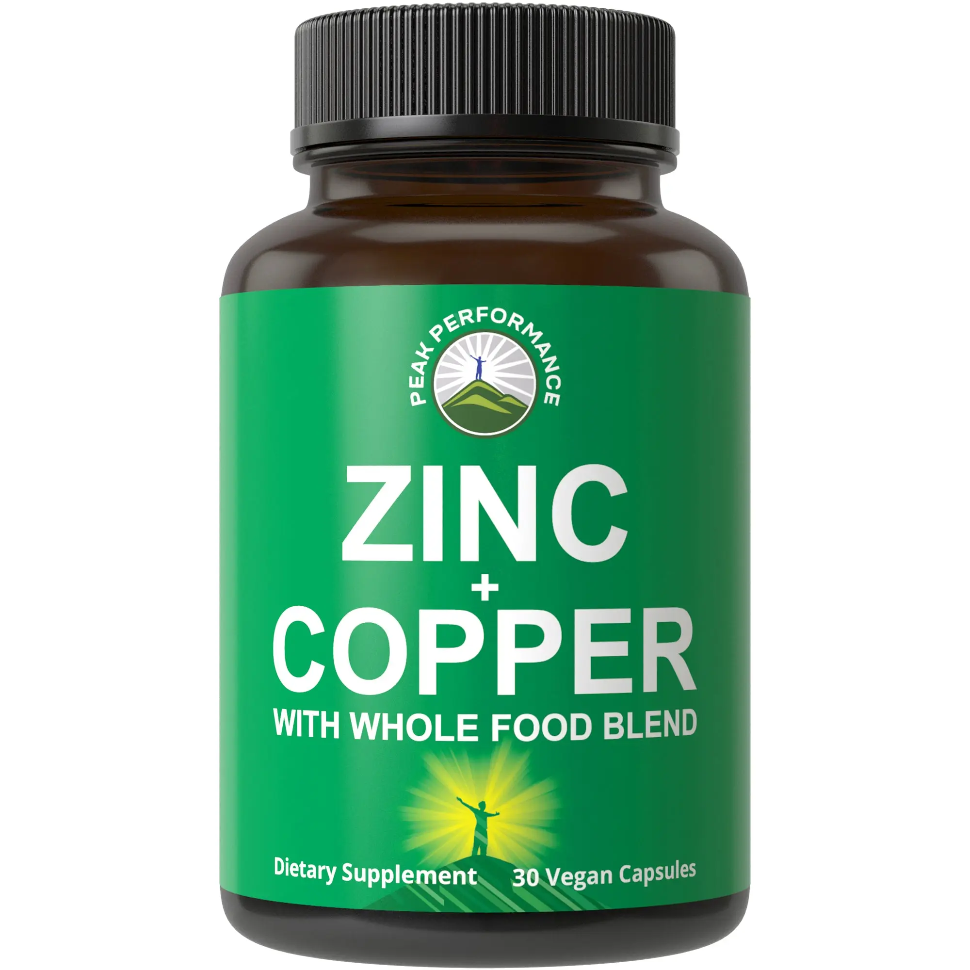 Peak Performance Raw Whole Food Zinc + Copper Supplement, Antioxidant Dietary Supplement, GMO-Free Vegan Capsules Made in the US