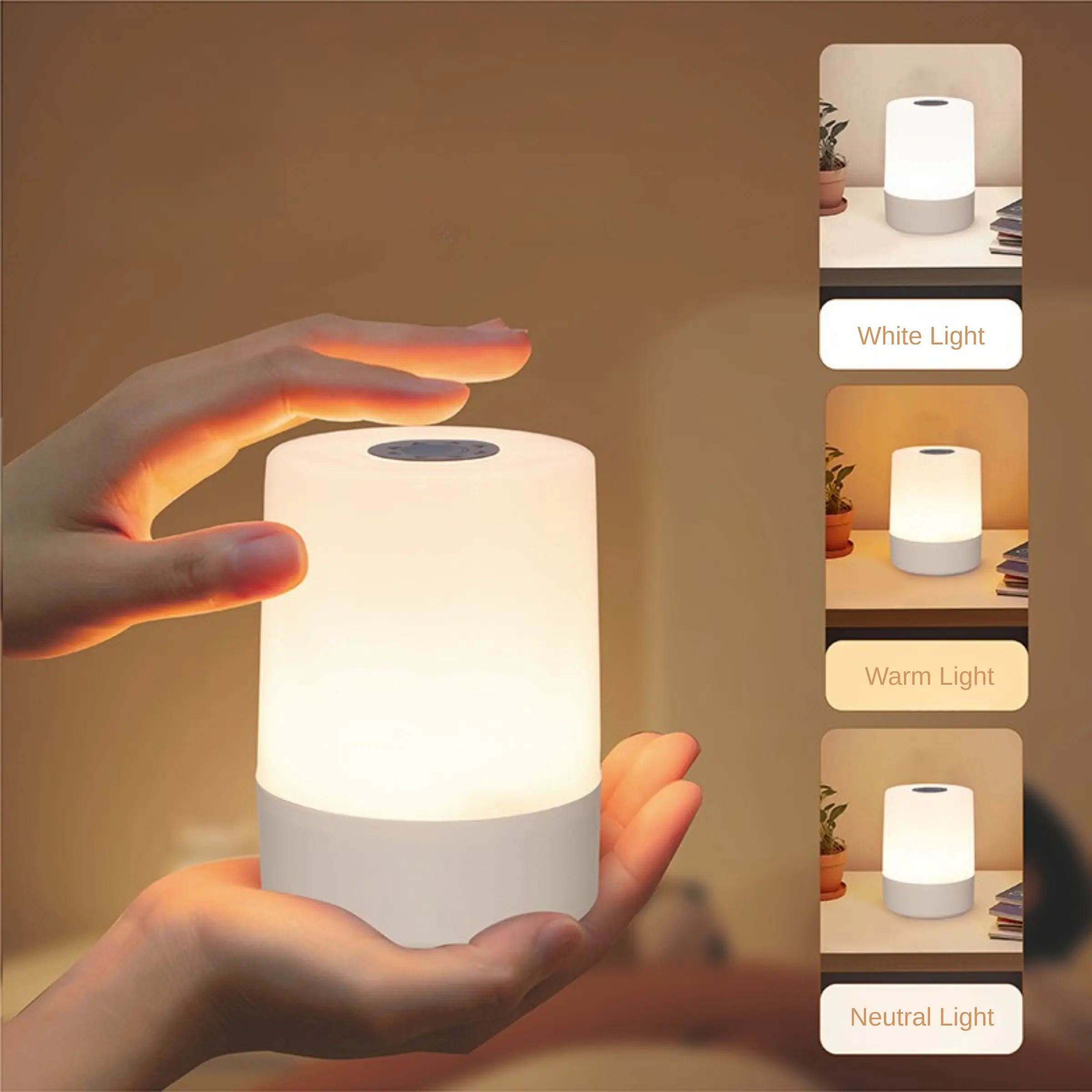 LED Touch Bedside Night Light, Ambient Night Lights Dimmable Led, 3 Colors Light and Stepless Dimming, USB Rechargeable Decorative Light, Dimmable Lamps, Suitable for Bedroom, Children's Room, Night Waking and Feeding, Nightlight