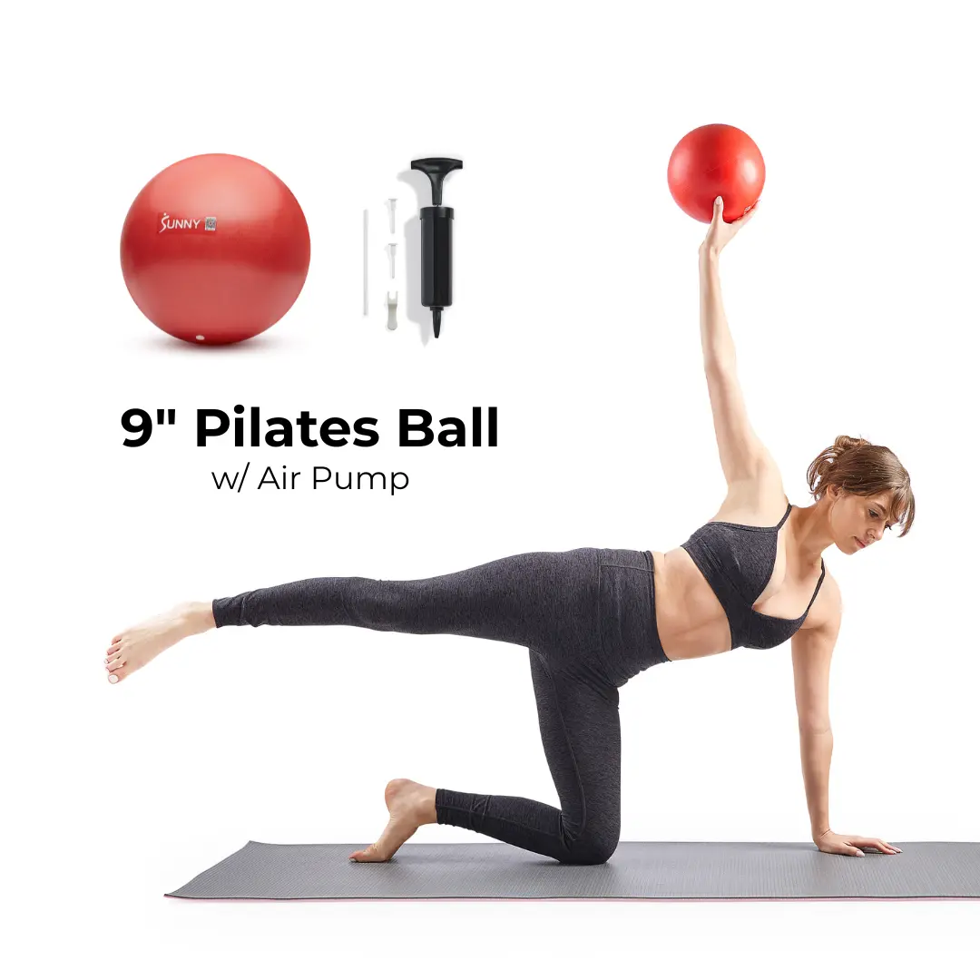 SUNNY 9 Inch Pilates Ball Whole Body Workout Home Gym Fitness Equipment for Floor Exercises Core Balance Control Posture Training Alignment Relaxation and Stability Workouts with Anti Burst Anti Slip Design and Included Air Pump