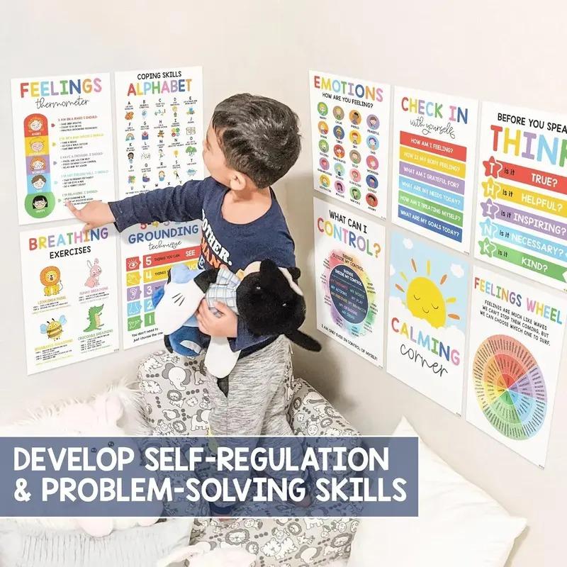12Pcs 10x14 ESL Calming Posters for Kids - Emotions Chart & Zones of Regulation, Calm Down Corner Supplies, SEL Visual Learning Tools for Emotional Intelligence, Classroom Therapy & Counselor Office Decor,Counselor Office Educational Supplies