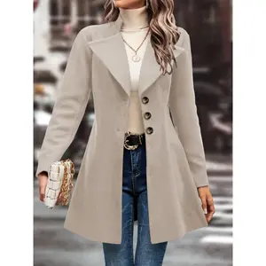 Single Solid Button Long Sleeve Versatile Winter Outwear Overcoat, Women's Clothing Tops Outfits Elegant Chic Blazer Jacket Sports Jacket