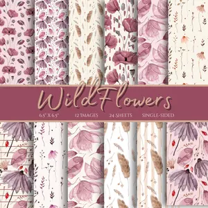 Wildflower Scrapbook Paper Pad | Botanical Floral Decorative Paper | Cottagecore Junk Journal Paper Pack | 24 Sheets 12 Designs