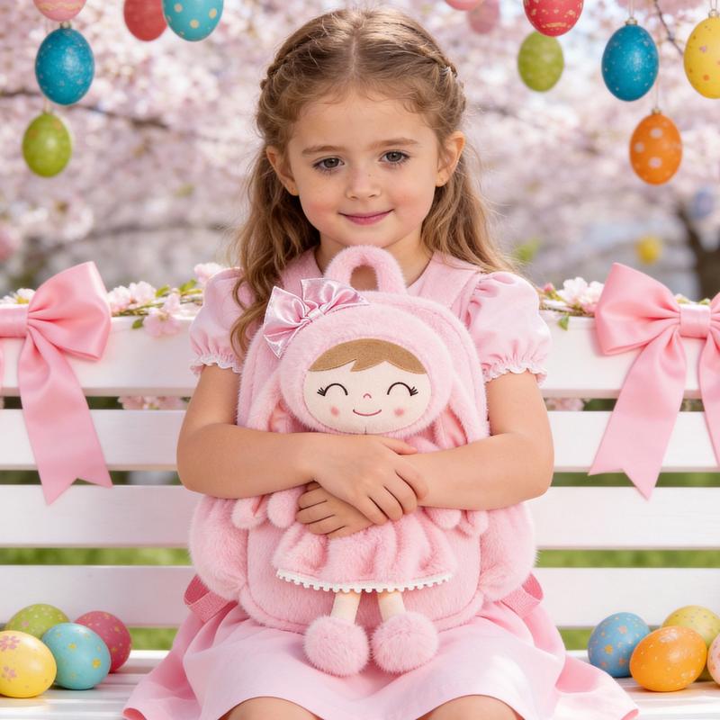 Gloveleya Easter Bunny Backpack for Toddlers - 11" Plush Doll Backpack with Detachable Rabbit Toy, Soft Stuffed Animal Bag for Girls 2-6 Years Old, Ideal Easter Basket Stuffer & Birthday Gift