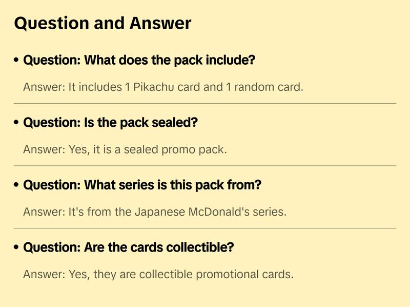 Pokemon Japanese McDonald's Pikachu Sealed Promo Pack