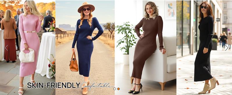 MEROKEETY Women's 2025 Long Sleeve Bodycon Sweater Dress Fall Winter Crew Neck Ribbed Knit Maxi Dresses