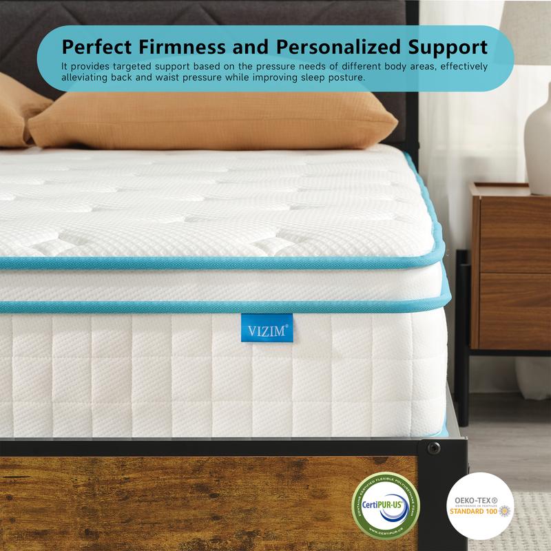 VIZIM Hybrid Mattresses in a Box, 10 & 12 Inch Memory Foam and Pocket Spring, Twin Full Queen Size Mattress, American style Breathable Bed with Motion Isolation & Pressure Relief VIZIM Hybrid Mattresses in a Box, 10 & 12 Inch Memory Foam and Pocket Spring, Twin Full Queen Size Mattress, American style Breathable Bed with Motion Isolation & Pressure Relief