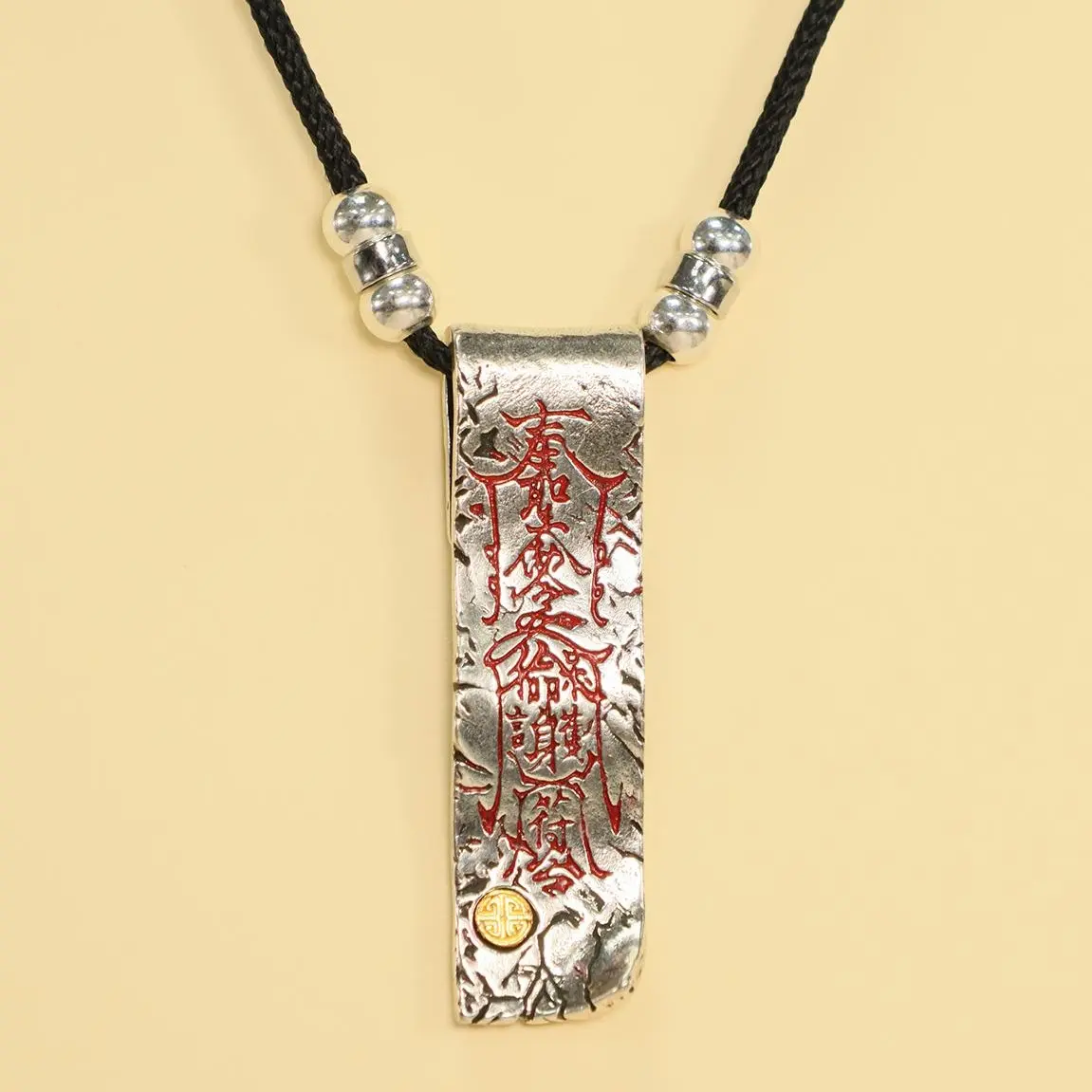 Handmade Heart-Calming Mantra Pendant Necklace & Charm - 5.2*1.5cm Heartagram, Religious Design, Temple, Traditional Chinese Style Necklaces for Inner Peace Jewelry Gifts, Heartagram Pendant Necklaces, Religious Design Necklaces