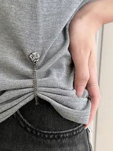 3pcs/Set Adjustable Magnetic Camellia Cuff Clips - Durable Alloy, Detachable Hem Clips, Suitable For T-Shirts, Dresses, Pants, Shorten Oversized Sleeves