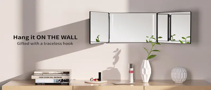 Umitec Adjustable 3-Way LED Mirror - Adjustable Portable Trifold Vanity Mirror for Shaving, Grooming, Cool Gifts for Adults, Christmas Gifts for Husband
