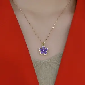 Purple Zircon Flower Necklace for Women - Light Luxury, Unique Design Collar Chain, 2025 New Trending Stylish Neck Accessory for Summer DZXL3997