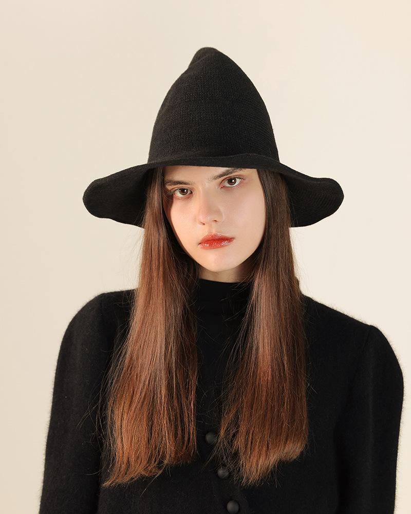 Halloween Hat Regular Wizard Hat Foldable Knitted Hat Pointed Witch Hat