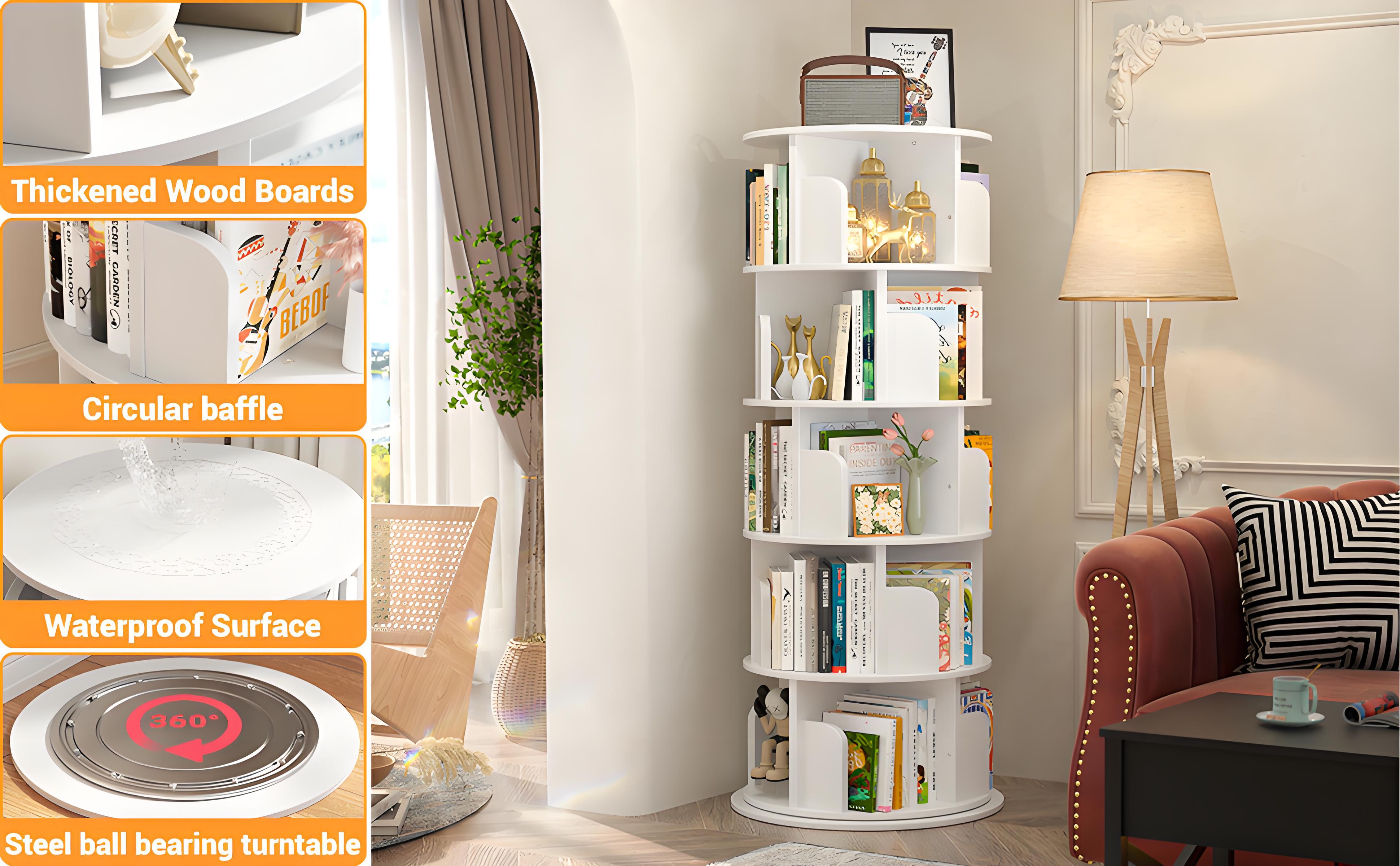 Unikito 4/5/6 Tier Rotating Bookshelf, 360 ° Display Stackable Spinning Bookshelf Tower, Narrow Space Saving Tall Floor Standing Swivel Bookcase Corner Storage Organizer for Bedroom, Living Room, shelves bedroom Unikito 4/5/6 Tier Rotating Bookshelf, 360 ° Display Stackable Spinning Bookshelf Tower, Narrow Space Saving Tall Floor Standing Swivel Bookcase Corner Storage Organizer for Bedroom, Living Room, shelves bedroom