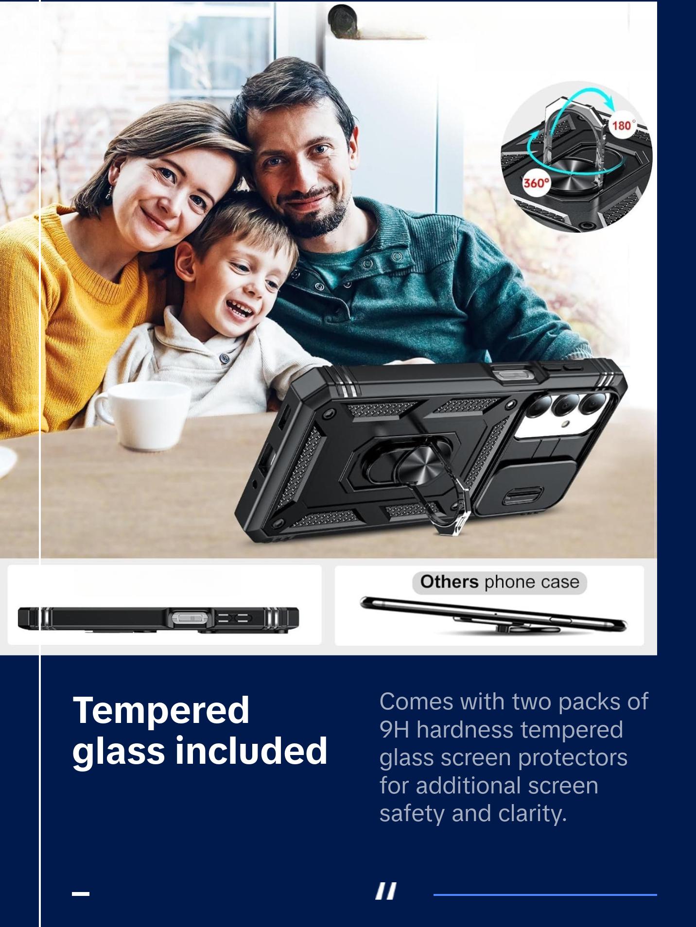 Sansumg Galaxy A16-5G Phone Case: Galaxy A16 5G Screen Protector [2 Packs] with Camera Cover, Military-Grade Heavy Duty Protection Cell Android Basic Funda para Samsung Galaxy A 16 5G Phone, Black