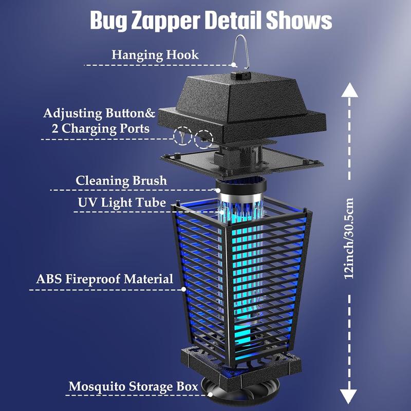 4500V Solar-Powered Bug Zapper Indoor/Outdoor Rechargeable Multifunction Hanging Cordless Durable Ultraviolet Insect Killer Led Metal Portable 4500V Solar-Powered Bug Zapper Indoor/Outdoor Rechargeable Multifunction Hanging Cordless Durable Ultraviolet Insect Killer Led Metal Portable