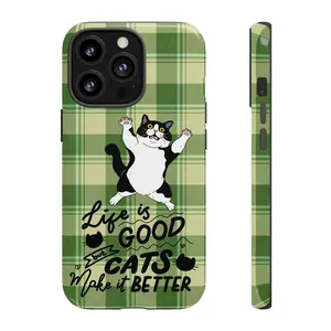 Life is Good But Cats Make It Better Phone Case, Tuxedo Cat Cover for iPhone Galaxy Pixel, Kitty Art Phone Accessory