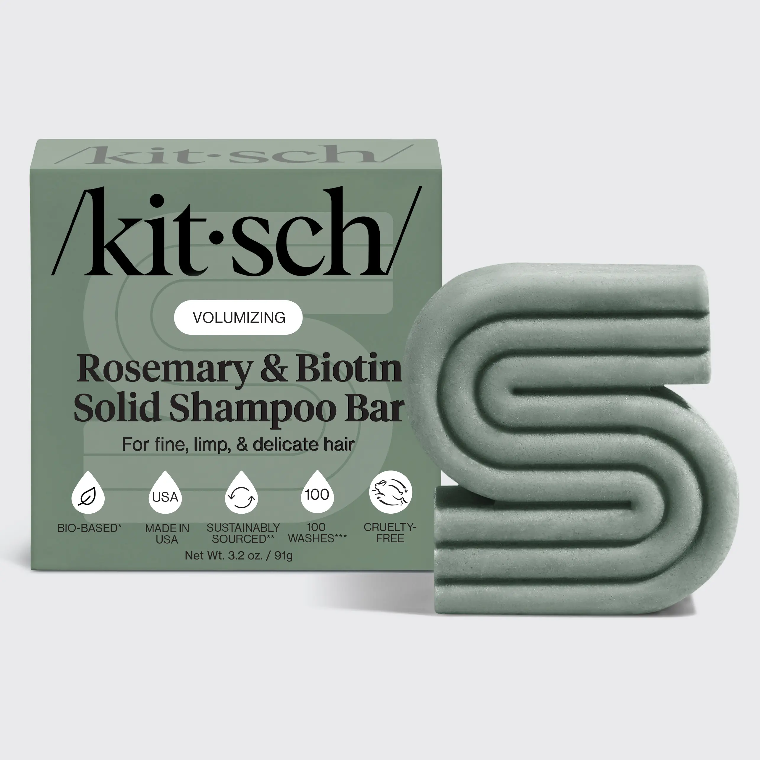 Kitsch Rosemary & Biotin Volumizing Natural Shampoo Bar, Strengthening & Thickening Bar Shampoo for All Hair Types, Made in USA, Vegan, Paraben Sulfate & Cruelty Free Soap