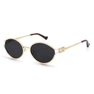 Trendy Retro Oval Sunglasses for Women & Men - Small Gold Frame Round Shades - Vintage Brown Lens Designer Sunnies - Y2K Fashion Eyewear