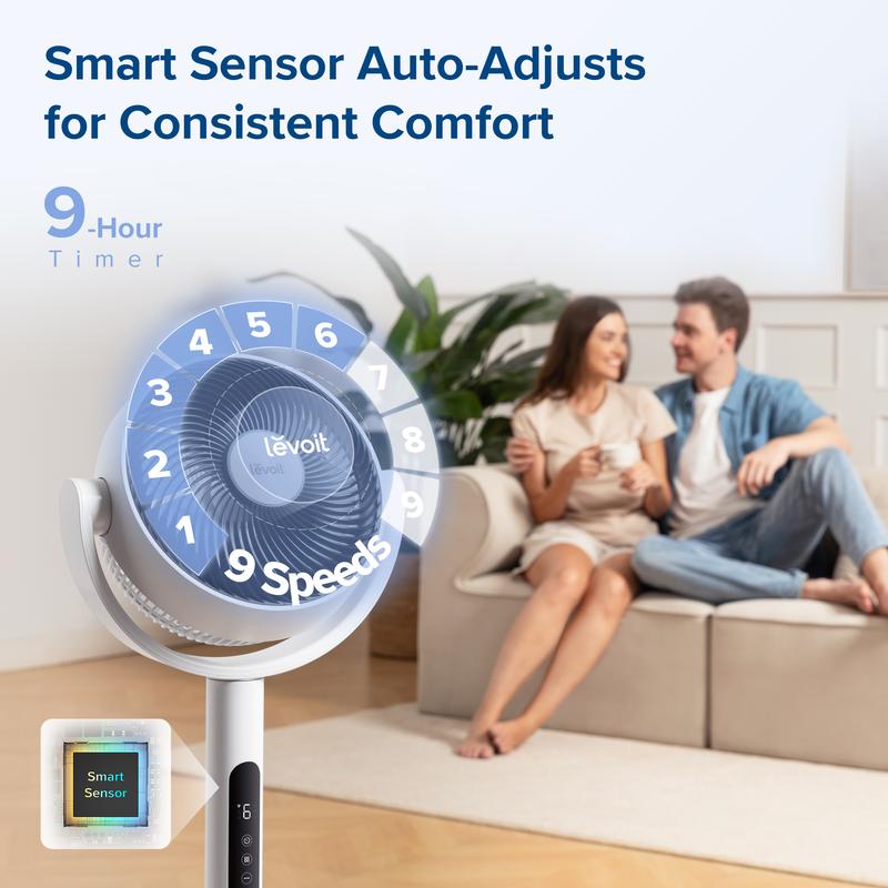 [Live]LEVOIT Corebreeze R432 Standing Oscillating Fan for Home, Circulator with Remote, 82ft, 20dB, DC Motor, 9 Speeds, Sensor, Timer, Pedestal & Tabletop mode