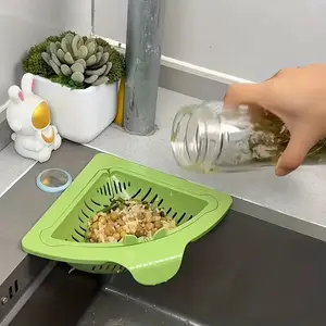 2 Counts Triangular Draining Basket Random Color Kitchen Filter Net Storage Rack Strainer for Vegetable Fruit and Rice Residue
