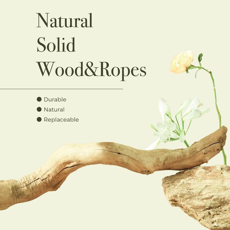 [Christmas Gift]59-Inch Modern Luxury Wood Cat Tree, Natural Wood, Condo& Hammock, Flower Design for Indoor Cats, White,New Year, Holiday