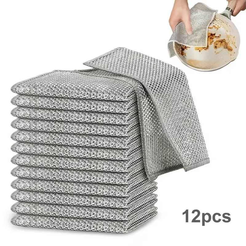 Non Scratch Wire Dishcloth, Multipurpose Wire Dishwashing Rag for Wet and Dry, Steel Cloth for Washing Dishes, Rust Removal Cleaning Cloth Kitchen, No Odor, Double Layer, 10 Pack,20 pack, and 30 pack!