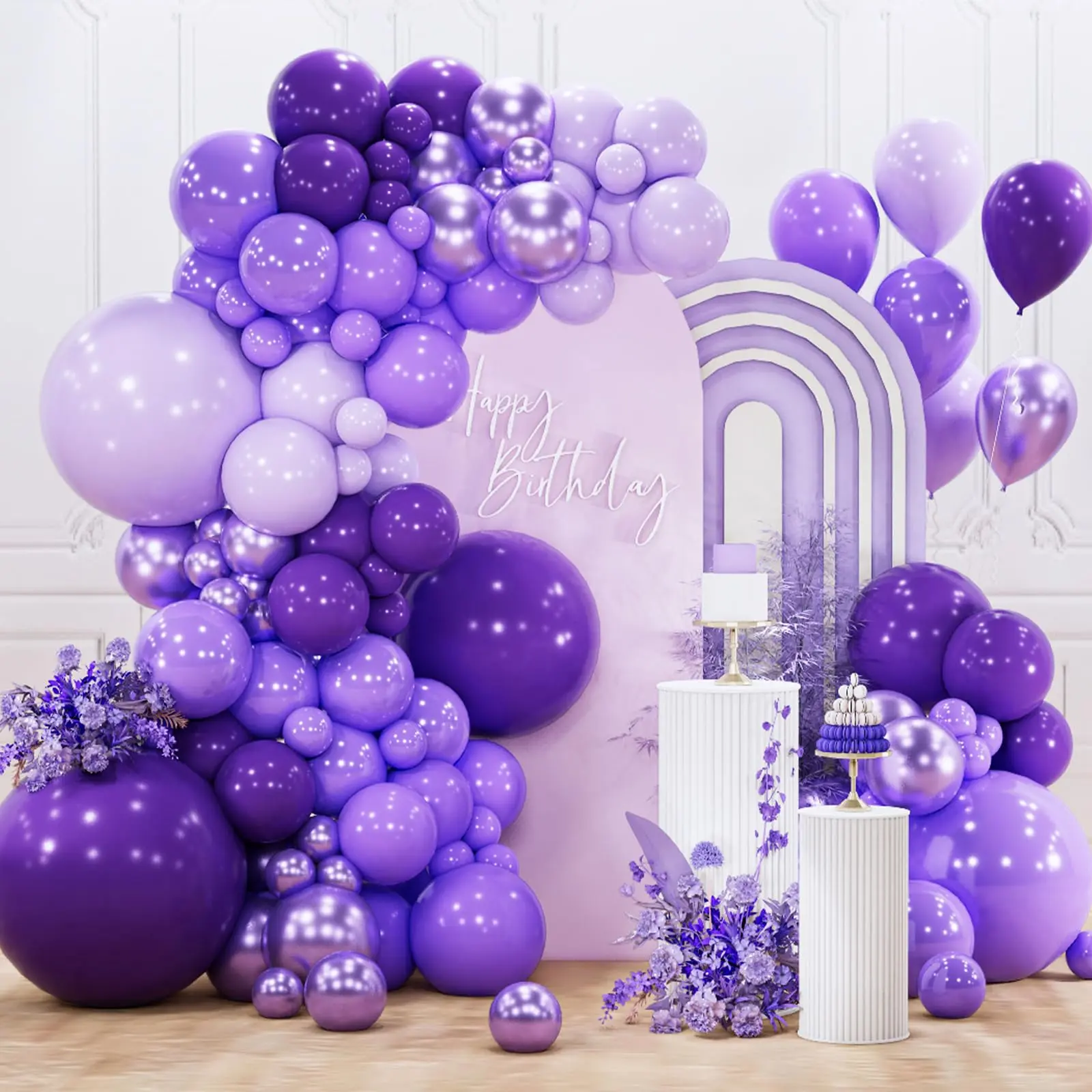 PartyWoo 142-Piece Purple Balloon Arch Garland Kit - 18/12/10/5-Inch Dark Royal, Light Pastel, Metallic Purple & Lilac Decorative Balloon Clusters for Princess Baby Shower, Birthday Theme Festive Decor, Decorative Balloons Balloons, Balloon Clusters Ballo
