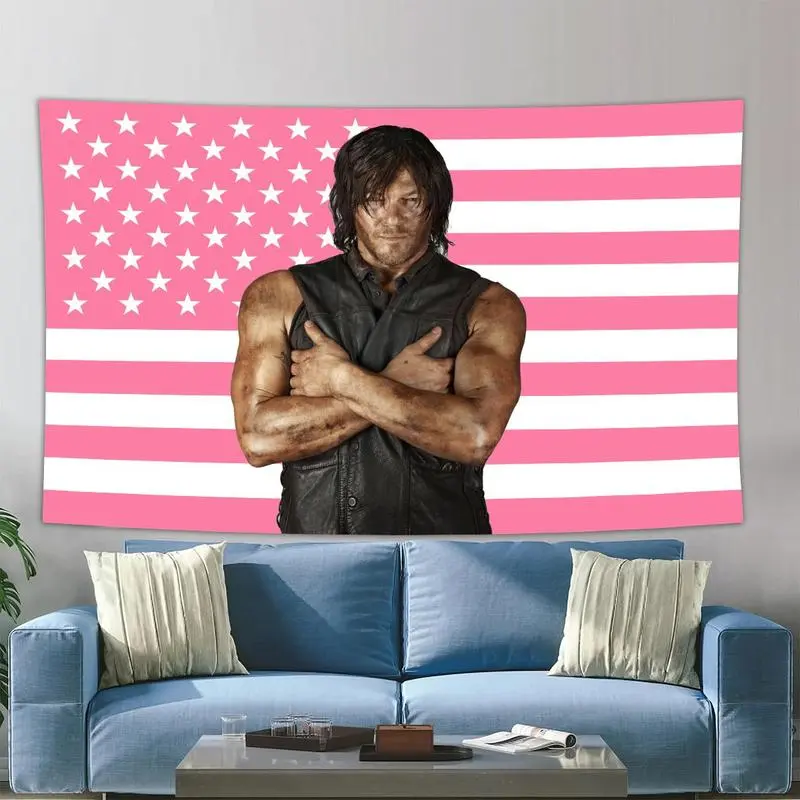 Norman Reedus & Daryl Dixon Decorative Tapestry, 90x150cm Light Peach Cotton-Linen Cloth, Modern Stripes Design Indoor Wall Hanging Art Decor for Living Room, Indoors