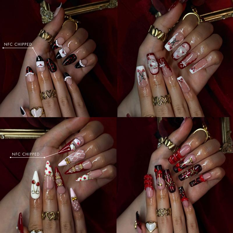 NailPhoria HEARTSTRUCK Collection - Valentine Handmade Press-On Nails | Reusable, Salon-Quality, Long-Lasting, Glossy Design