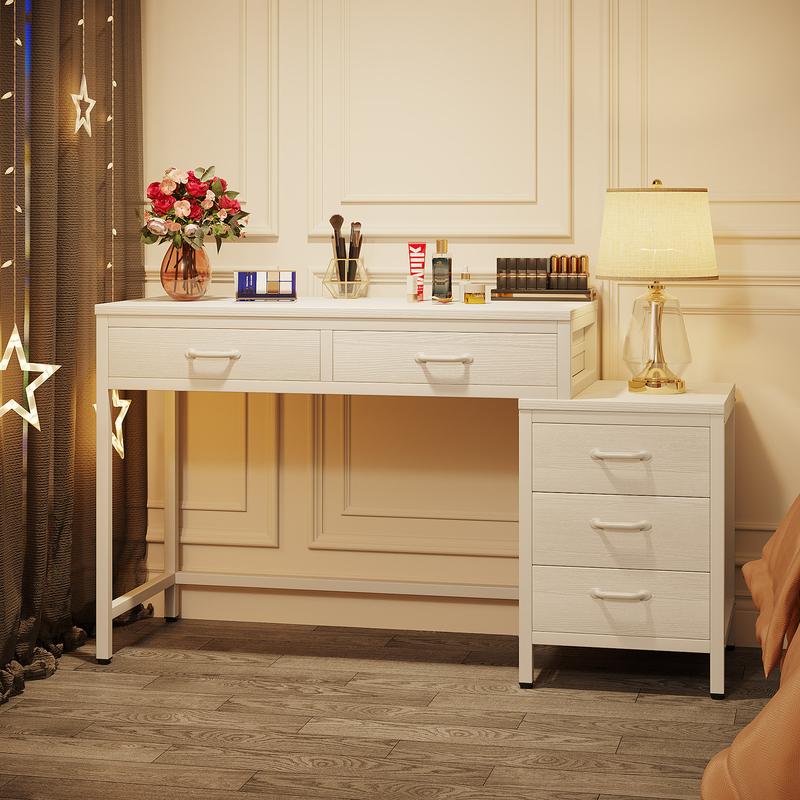 Tribesigns Vanity Desk with 5 Drawers, Makeup Vanity Table Dressing Table with Side 3-Drawer Chest, Make Up Vanities for Women, Girls (Without Mirror)