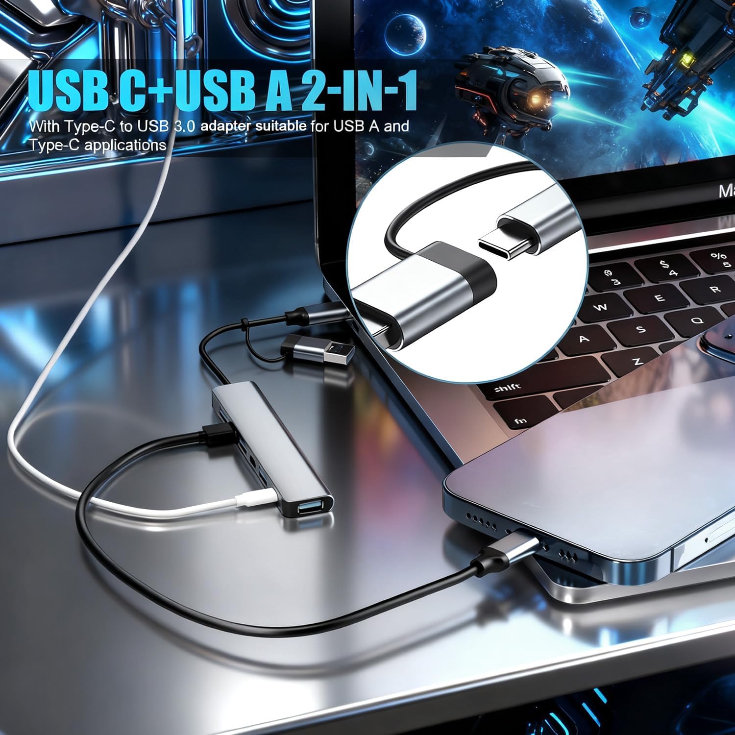 USB C Hub 10 in 1 Splitter Expander 8 Port Multiport Adapter 4 USB 3.0 Ports 1 USB-C Jack TF/SD Card Reader 3.5mm Aux Ports Audio Aluminum Output for iPhone 16 17 For MacBook Pro/Air For iPad iMac XPS Thinkpad Laptop Galaxy Phones High-Speed Data Transfer USB C Hub 10 in 1 Splitter Expander 8 Port Multiport Adapter 4 USB 3.0 Ports 1 USB-C Jack TF/SD Card Reader 3.5mm Aux Ports Audio Aluminum Output for iPhone 16 17 For MacBook Pro/Air For iPad iMac XPS Thinkpad Laptop Galaxy Phones High-Speed Data Transfer