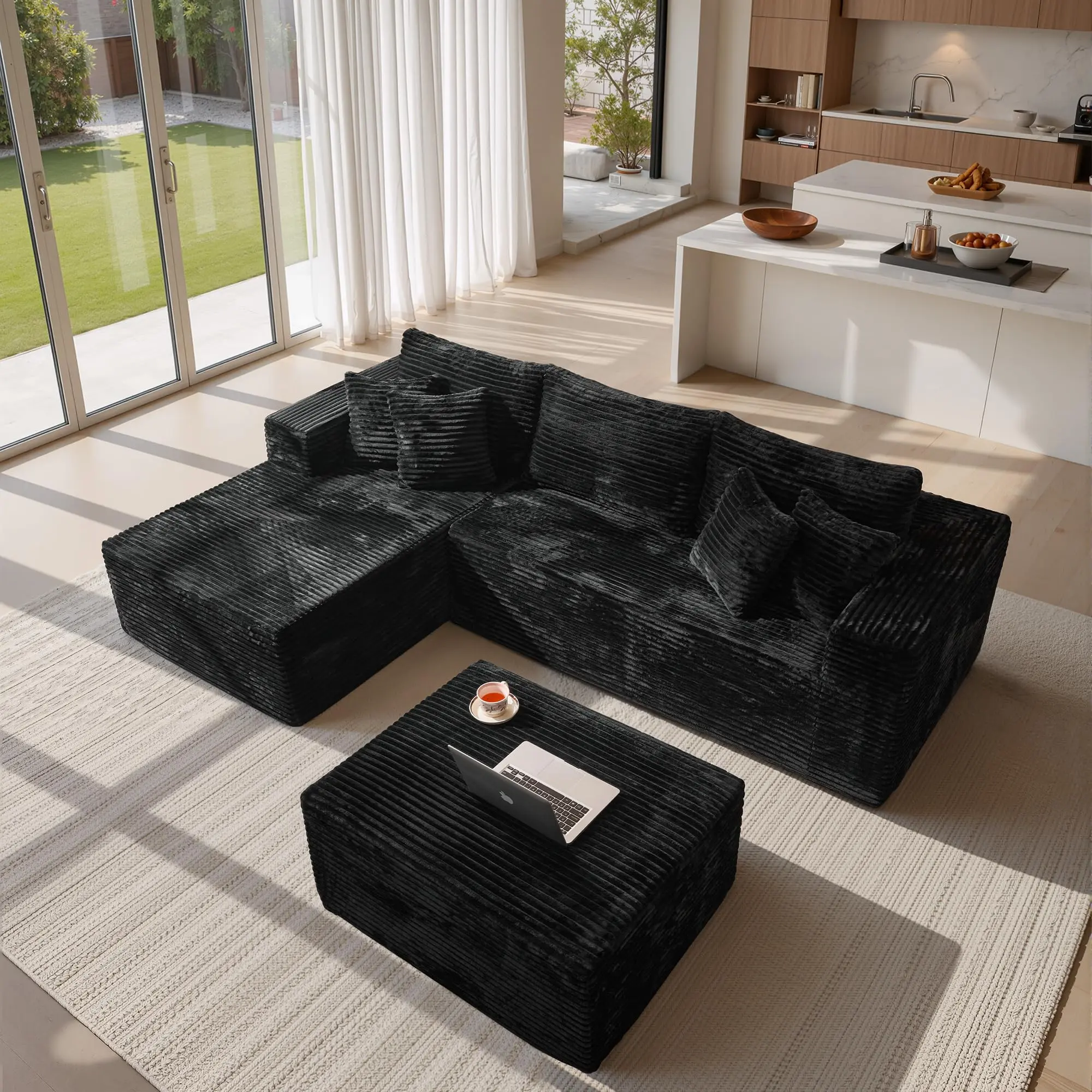 MODMOOD 108" Modular Cloud Sofa - High-Density Foam Sectional Couch, Oversized Convertible U-Shaped Sofa Bed with Plush Fabric, Deep Seats, Wide Armrests, Boneless Design for Living Room Sofas, Sofas For Living Room